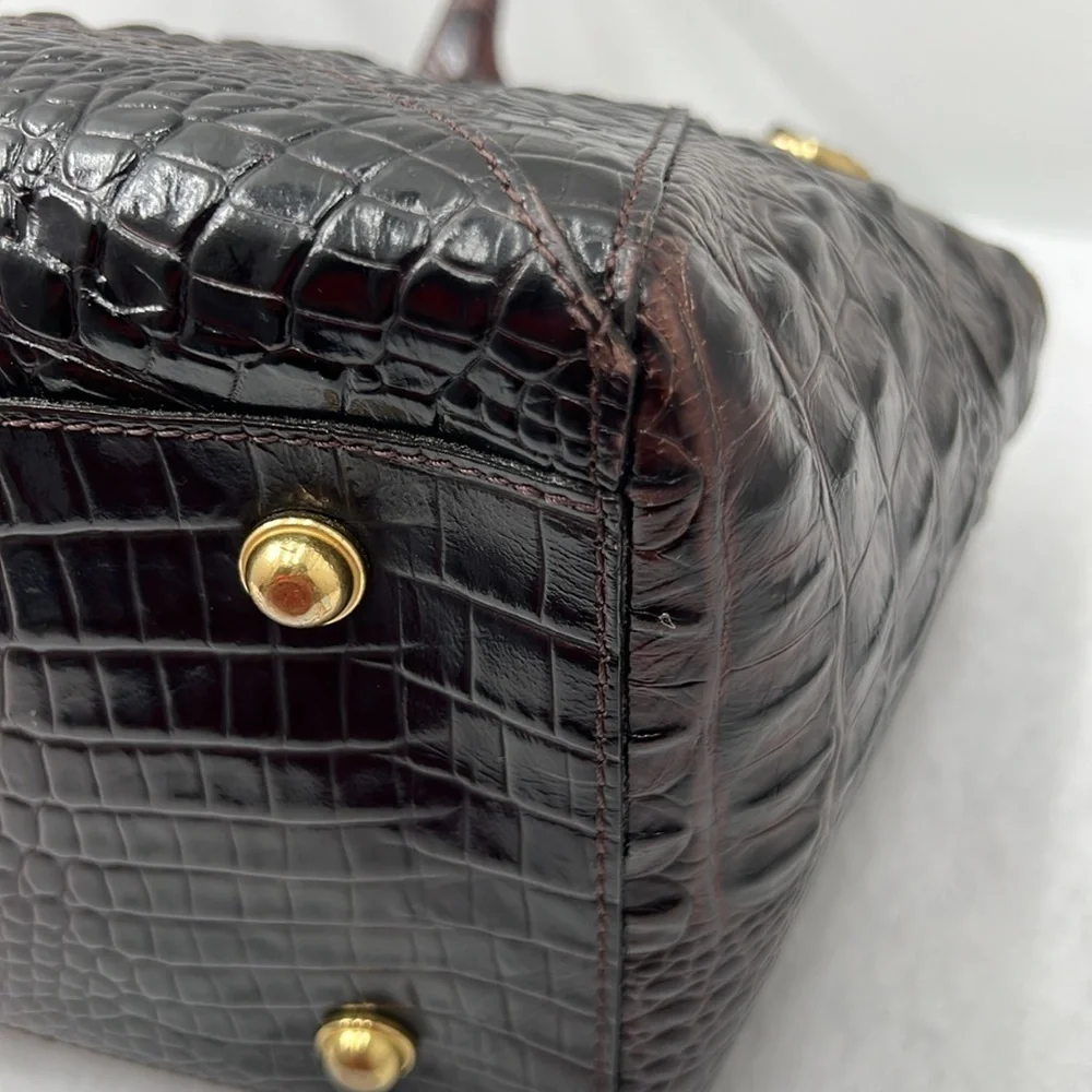 Brahmin Dark Brown Crocodile-Embossed Satchel